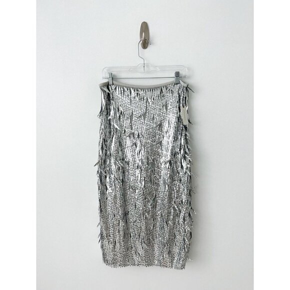 NWT Anthropologie Sequin Fringe Skirt 0P Silver Pencil Cocktail HTF - Picture 9 of 11